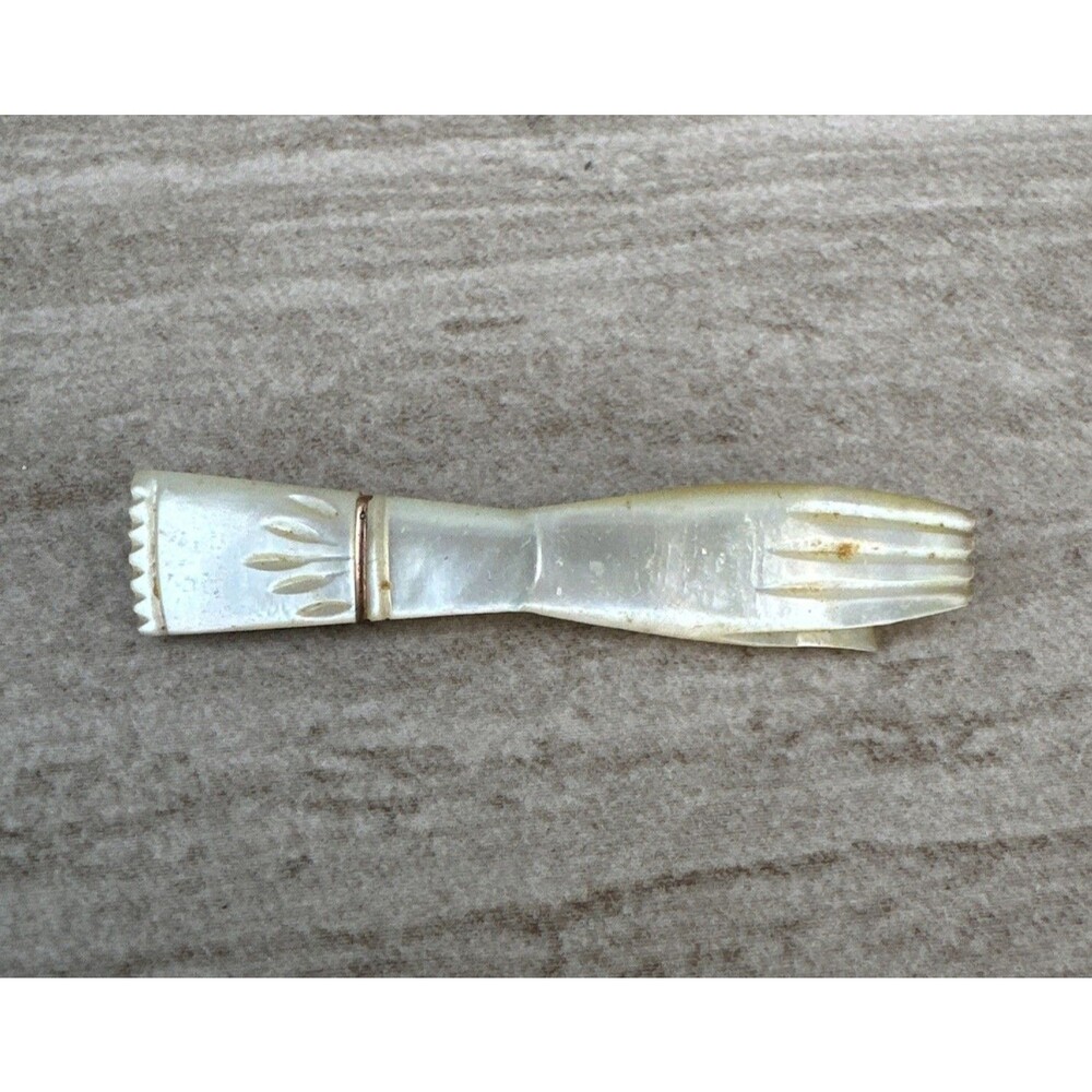 Antique Mother of Pearl Hand Glove Brooch Pin with Brass Accents Vintage Jewelry